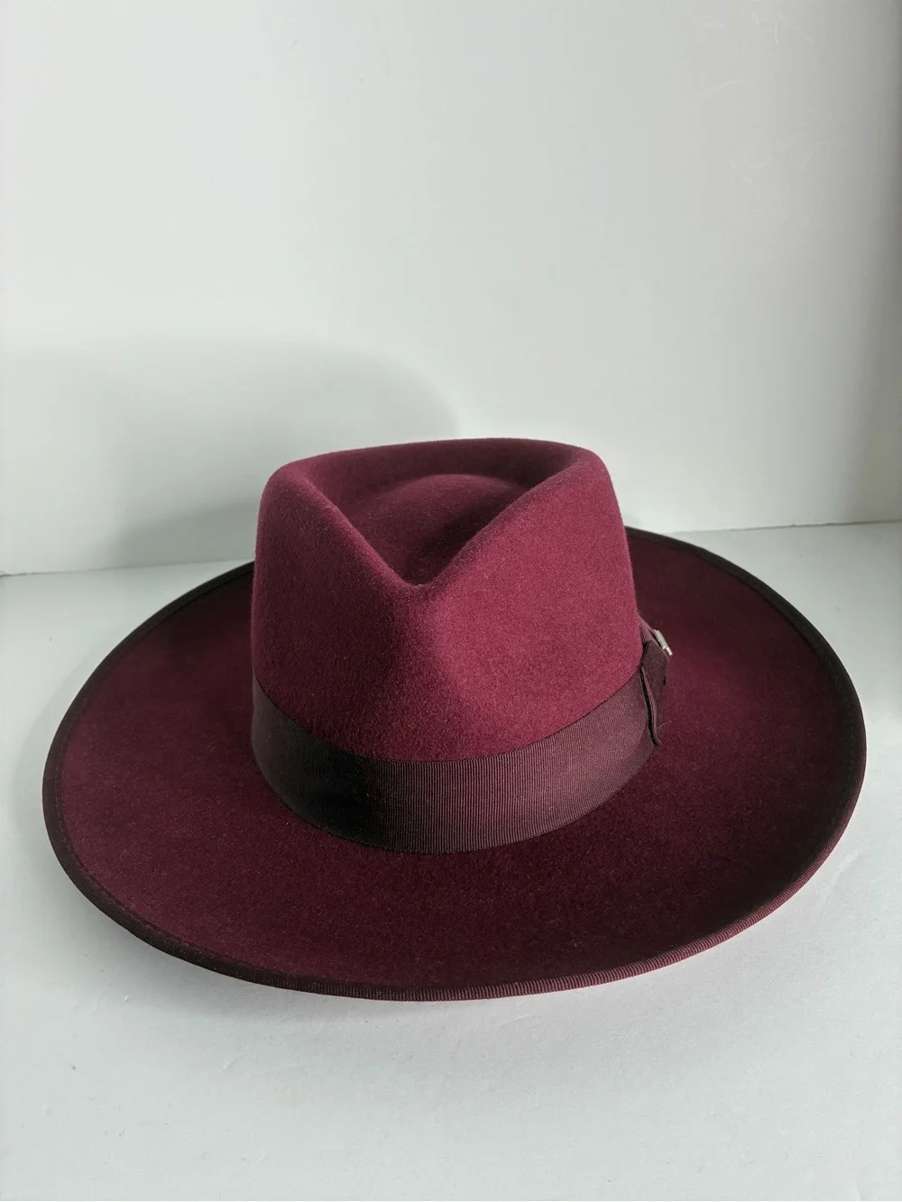 Burgundy Wool Fedora Hat - Classic Wide Brim